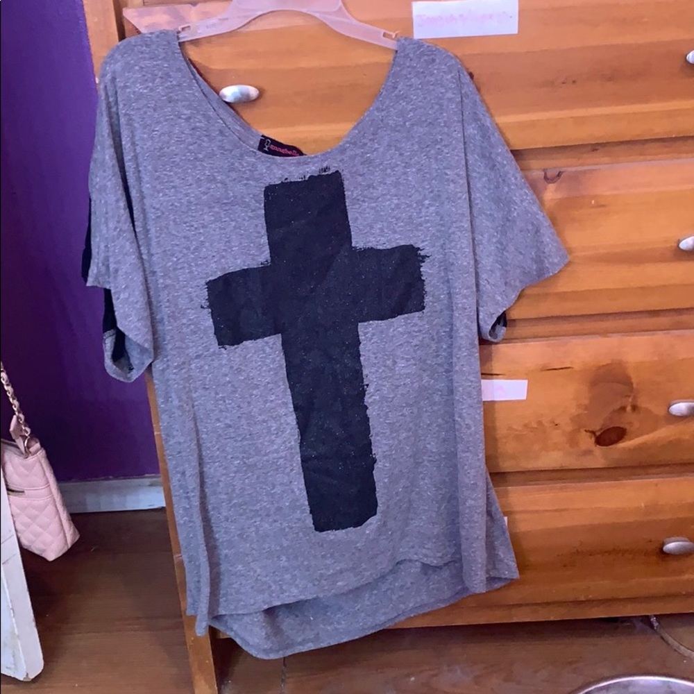 Gray shirt with black cross